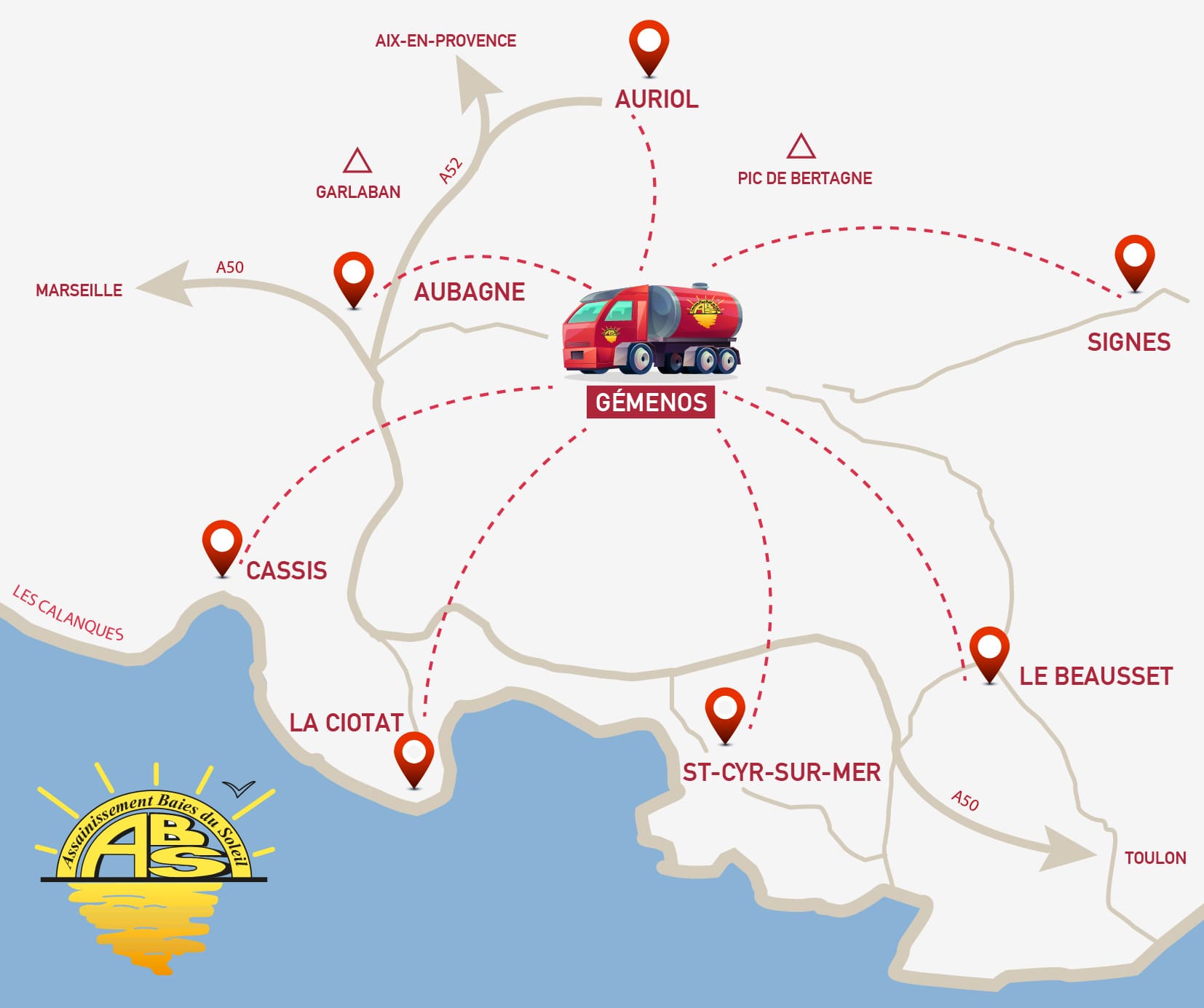 Carte de la zone d'activité de ABS